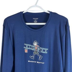 NEW Life Is Good Mens Weekend Warrior Sleepwear Long Sleeve Shirt Stretch Blue M
